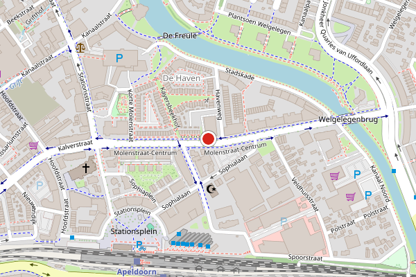 Brandweer-melding op Molenstraat-Centrum, Apeldoorn op 24 juli, kaart-overzicht