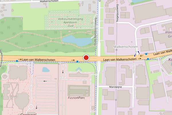 Brandweer-melding op Laan van Malkenschoten, Apeldoorn op 6 juni, kaart-overzicht