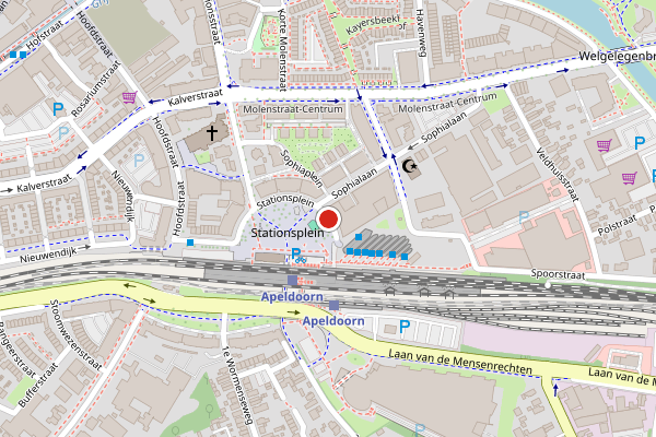 Brandweer-melding op Stationsplein, Apeldoorn op 18 juni, kaart-overzicht