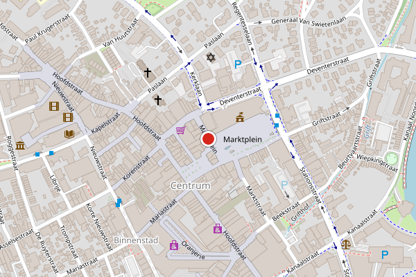 Brandweer-melding op Marktplein, Apeldoorn op 25 juni, kaart-overzicht